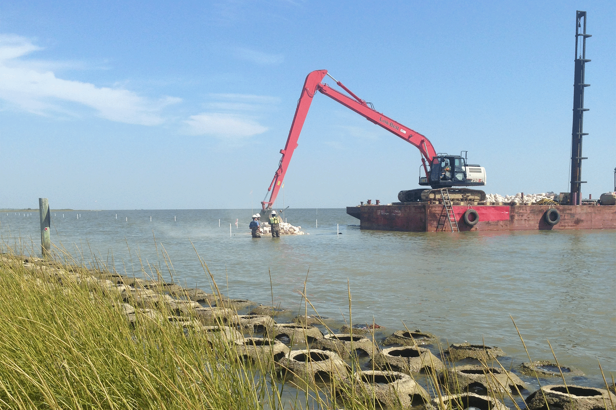 construction crew at work on coast